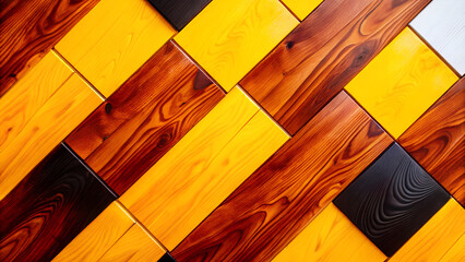 Abstract Diagonal Pattern of Yellow Brown and Black Wood Planks