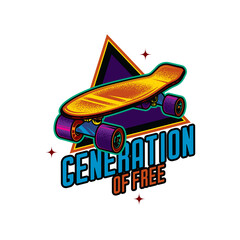 Original retro emblem. Vintage skateboard on the background of text composition. T-shirt design