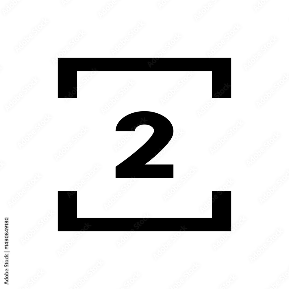 Poster illustration of the number two centered between the top and bottom of a partial rectangular frame de