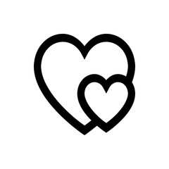 Two hearts intertwined a larger heart encompassing a smaller heart in a simple black and white design