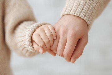 close-up of family intertwined hands highlighting connection and warmth with copy space for text