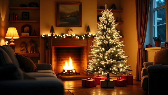 fireplace with christmas decorations