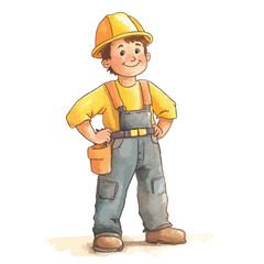 Cheerful Child Construction Worker in Colorful Workwear