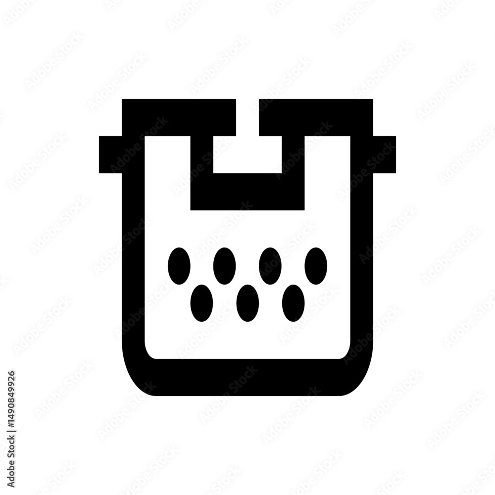 Poster black outline of a container filled with multiple small circles arranged in a scattered pattern insi