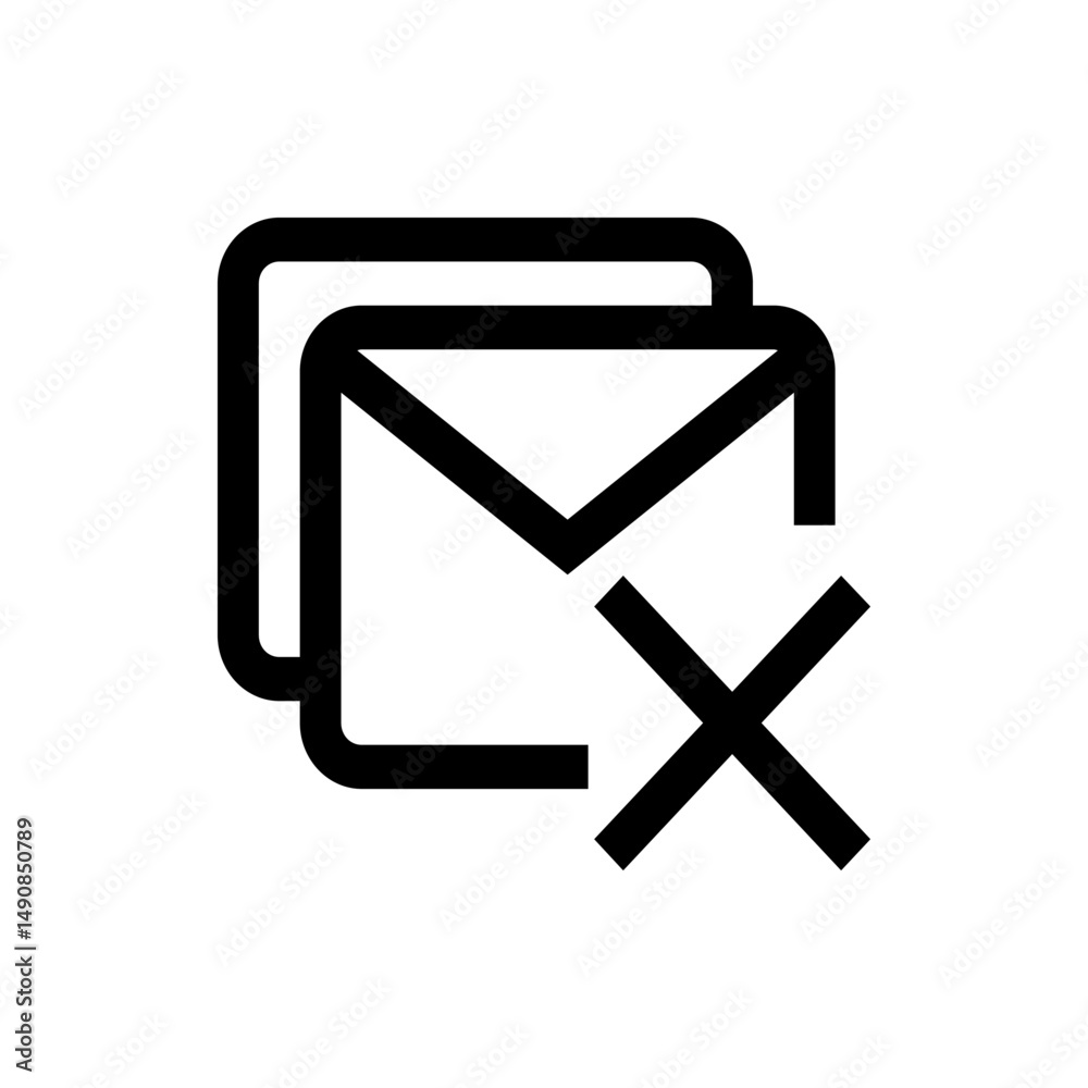 Poster two overlapping email icons with a prominent x mark indicating delete or removal in a simple design