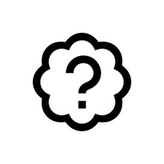 Illustration of a question mark inside a cloud shaped outline on a white background asking for answers