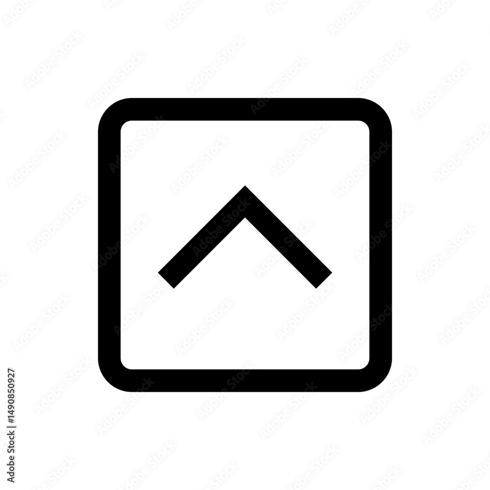 Poster black upward arrow inside a square shape with rounded corners, simple interface element illustration
