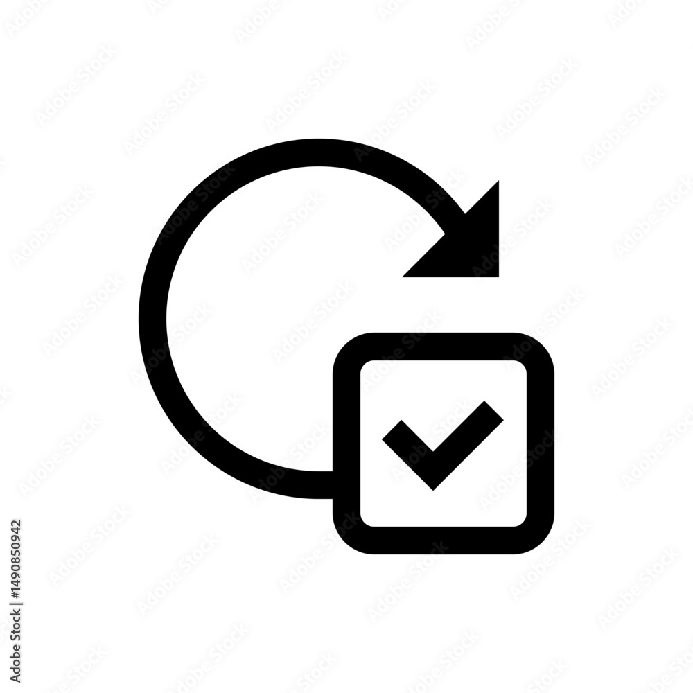 Poster circular arrow rotating counterclockwise towards a square box with a checkmark inside the square box