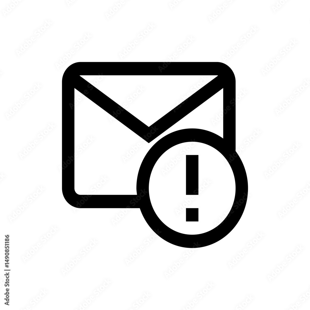 Fototapete black outline of an email icon with an exclamation mark inside a circle indicating an error message 