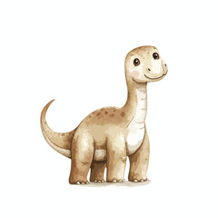 Cheerful Juvenile Sauropod Dinosaur Watercolor Illustration