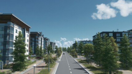 City street with modern apartment buildings