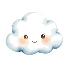 Cheerful Watercolor Cloud with Big Eyes and Happy Smile