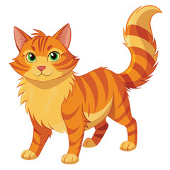 A majestic ginger cat with a slightly ruffled coat walking forward confidently on white background
