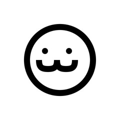 A simple black and white graphic of a face with a mustache inside of a circle outline design element