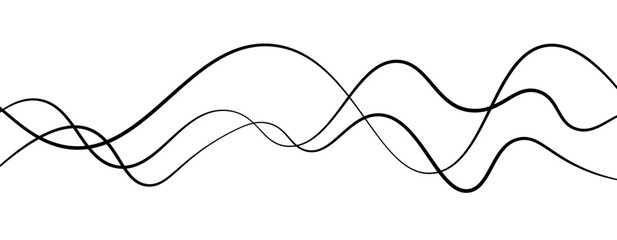 Abstract design featuring thin, elegant wave black lines flowing gracefully across a clean white background. The lines should appear delicate and dynamic, with smooth curves and varying opacity.