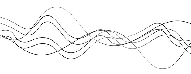 Fototapeta premium Abstract design featuring thin, elegant wave black lines flowing gracefully across a clean white background. The lines should appear delicate and dynamic, with smooth curves and varying opacity.