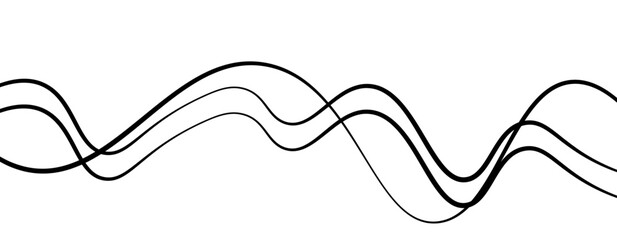 Abstract design featuring thin, elegant wave black lines flowing gracefully across a clean white background. The lines should appear delicate and dynamic, with smooth curves and varying opacity.