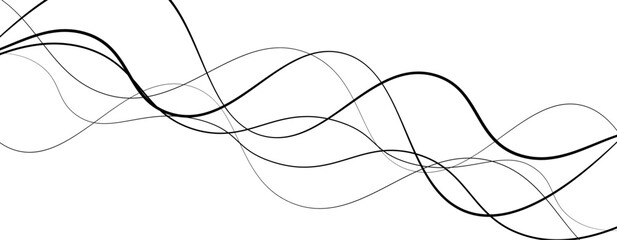 Abstract design featuring thin, elegant wave black lines flowing gracefully across a clean white background. The lines should appear delicate and dynamic, with smooth curves and varying opacity.