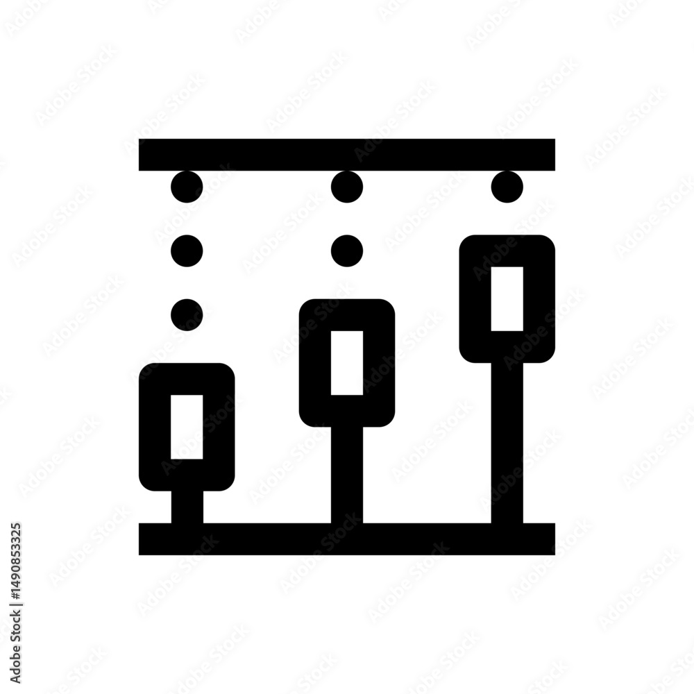 Poster illustration of a simple three object hanging system with a horizontal bar and vertical supports des