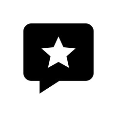 Black speech bubble with rounded corners containing a white star in the center of the shape design
