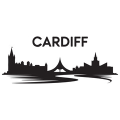 Fototapeta premium Cardiff skyline horizontal banner. Black of Cardiff, Wales. Vector template for your design. Vector black silhouette. with white background
