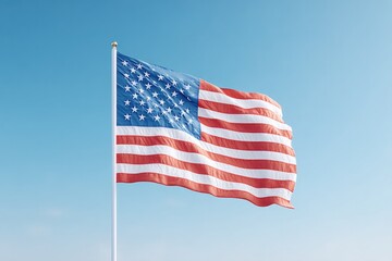Obraz premium silhouetted american flag gently waves against clear blue sky