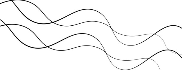 Abstract design featuring thin, elegant wave black lines flowing gracefully across a clean white background. The lines should appear delicate and dynamic, with smooth curves and varying opacity.