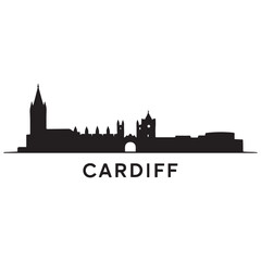 Fototapeta premium Cardiff skyline horizontal banner. Black of Cardiff, Wales. Vector template for your design. Vector black silhouette. with white background