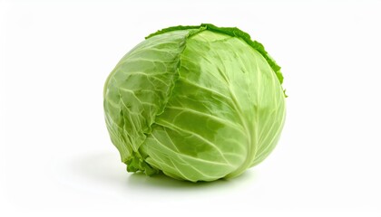 Fototapeta premium fresh green cabbage isolated on white background, organic and healthy food, raw vegetable