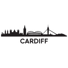 Cardiff skyline horizontal banner. Black of Cardiff, Wales. Vector template for your design. Vector black silhouette. with white background