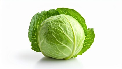 Fototapeta premium fresh green cabbage isolated on white background, organic and healthy food, raw vegetable