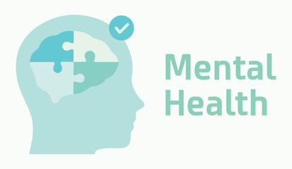 Wellbeing, world mental health day, mind, brain, emotions, feelings, healthy, intelligence, human, head, puzzle. Psychology, medicine, burnout. Set, icon, illustration, vector