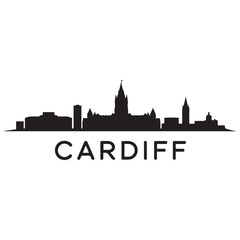 Cardiff skyline horizontal banner. Black of Cardiff, Wales. Vector template for your design. Vector black silhouette. with white background
