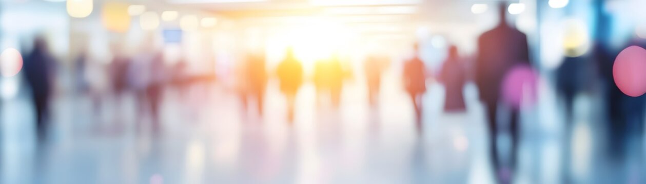 Blurry motion of people in a public space.