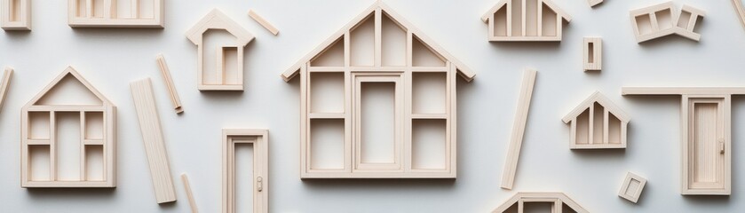 Obraz premium Wooden House Frames Miniature Home Construction Concept, architecture , design