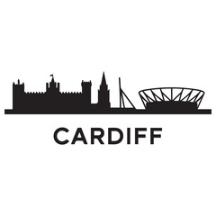 Fototapeta premium Cardiff skyline horizontal banner. Black of Cardiff, Wales. Vector template for your design. Vector black silhouette. with white background