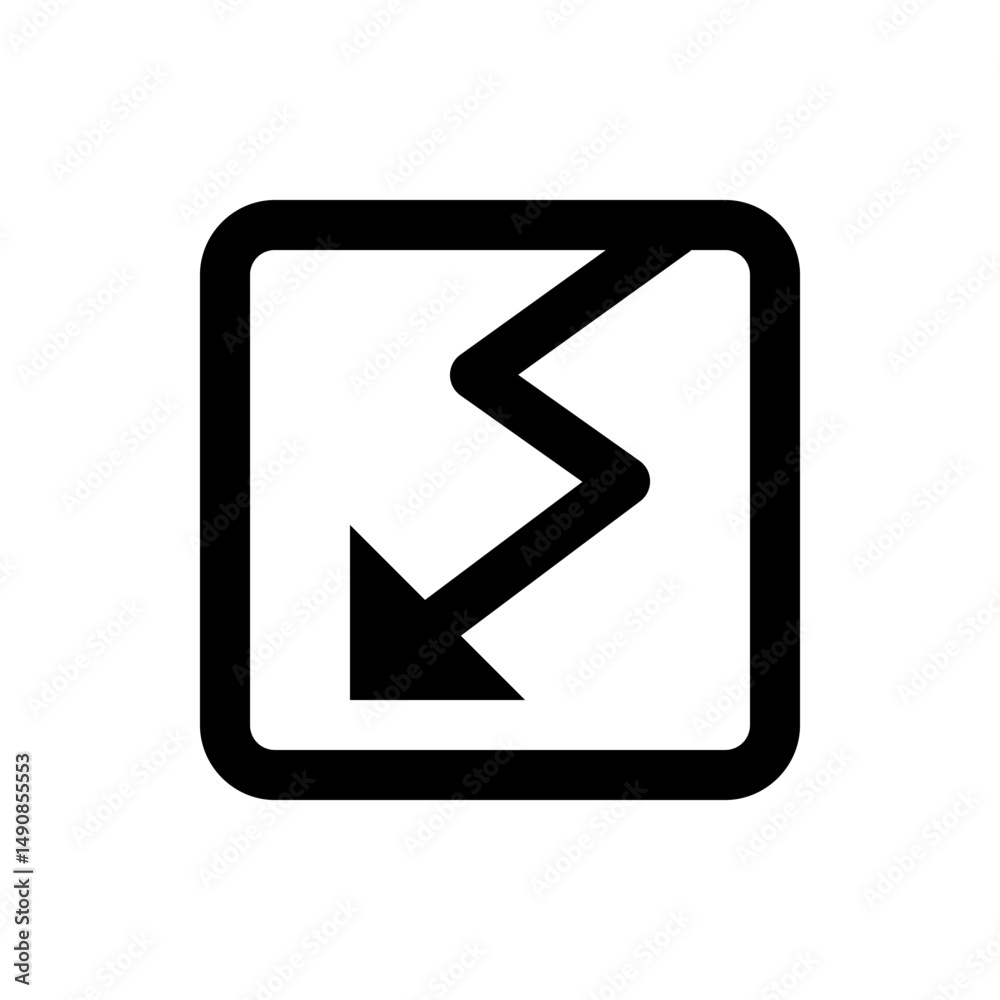 Poster black zigzag arrow pointing down inside a rounded square frame on a white background simple illustra