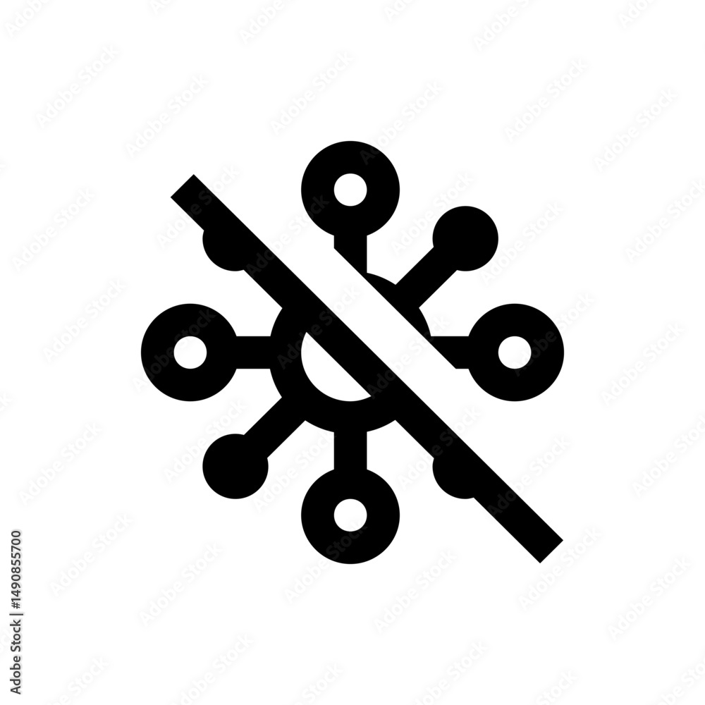 Poster black network symbol with circles connected by lines and a diagonal line across the entire shape