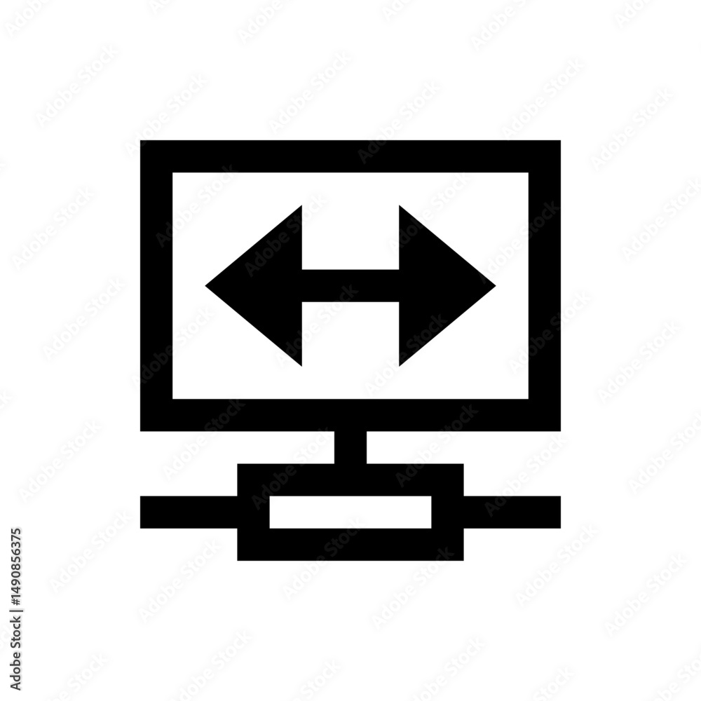 Poster black and white computer monitor displaying a bidirectional arrow indicating data transfer process f