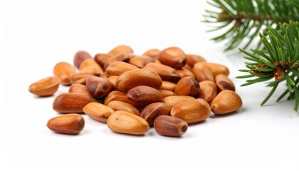 Obraz premium fresh pine nuts isolated on white background, organic and healthy food, raw vegetable