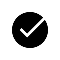 Black circle containing a white check mark indicating success or completion with a clean design style