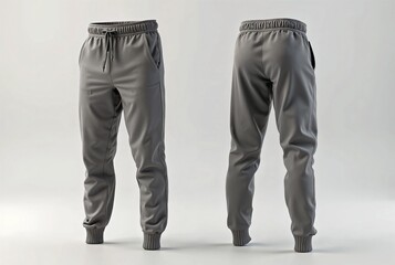Gray Sweatpants Front and Back View with Elastic Waistband and Cuffs, Comfortable Casual Wear  
