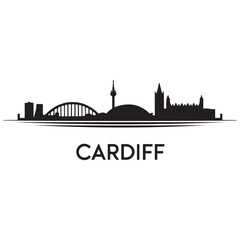 Obraz premium Cardiff skyline horizontal banner. Black of Cardiff, Wales. Vector template for your design. Vector black silhouette. with white background