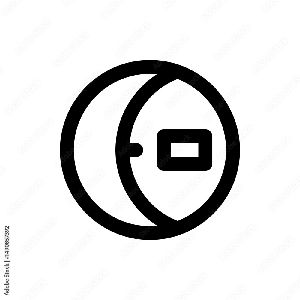 Poster circular graphic with a partial overlay and a centered rounded rectangle shape in black and white co