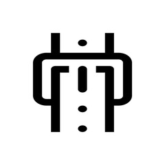 A minimalist design of a belt buckle with a strap and three dots arranged vertically in the center area