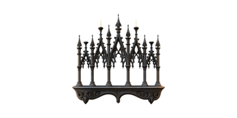 Gothic Style Candle Holder With Intricate Spires. Elegant Decor For Historical And Vintage Interiors Isolated On Transparent Background