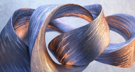 Abstract Metal Sculpture, Intertwined Rings, Metallic Texture, Industrial Design