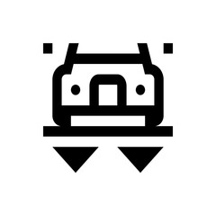 Abstract front view of a vehicle with square and triangular shapes in a minimalist black and white design