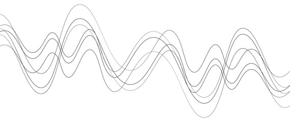 Abstract design featuring thin, elegant wave black lines flowing gracefully across a clean white background. The lines should appear delicate and dynamic, with smooth curves and varying opacity.