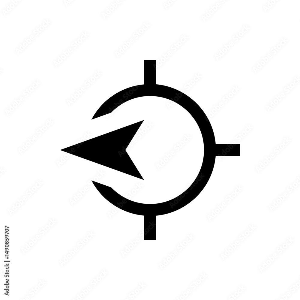 Poster circular target with horizontal and vertical lines and a left pointing arrow inside the circle symbo